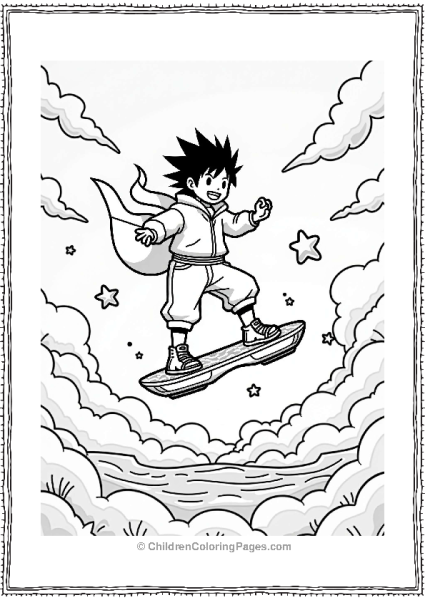 Sasuke Riding A Hoverboard Among Stars Free PDF Printable