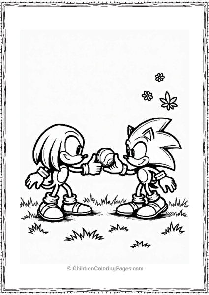 Shadow Sonic And Knuckles Playing Catch In A Field Free PDF Printable