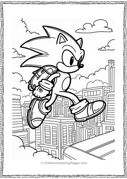 Shadow Sonic Flying With A Jetpack Over A City Free PDF Printable