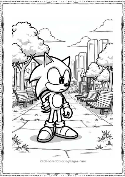 Shadow Sonic In A Futuristic City Park Free PDF Printable