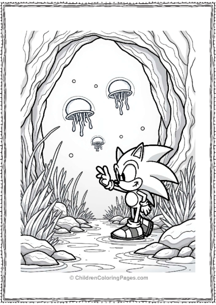 Shadow Sonic In A Glowing Underwater Cave Free PDF Printable