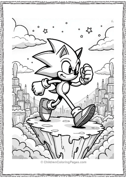 Shadow Sonic On Floating Islands Above A Futuristic City Free PDF Printable