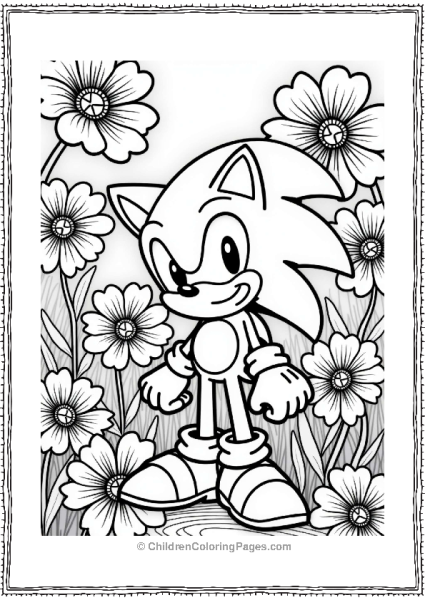 Shadow Sonic Surrounded By Cheerful Flowers Free PDF Printable