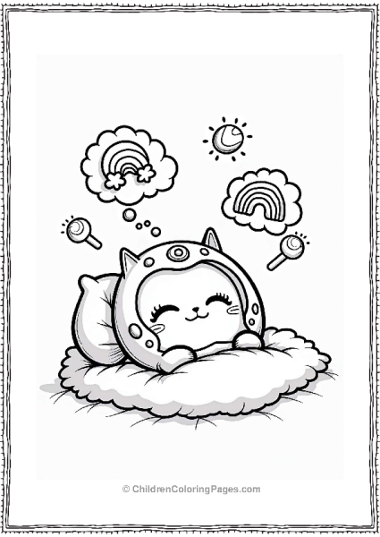 Sleepy Tamagotchi Dreaming Of Candy And Rainbows Free PDF Printable