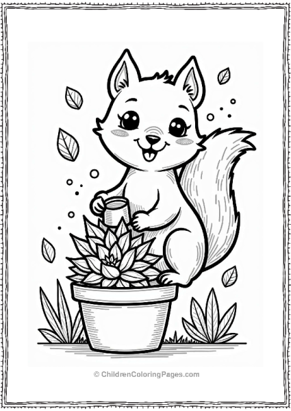 Squirrel Watering A Succulent Plant Free PDF Printable