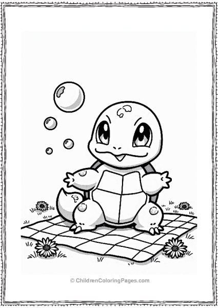 Squirtle Blowing Bubbles On A Picnic Blanket Free PDF Printable