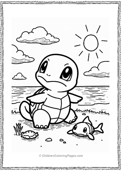 Squirtle Enjoying A Sunset With Friends Free PDF Printable