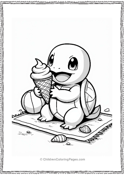 Squirtle Enjoying Summer Ice Cream Free PDF Printable