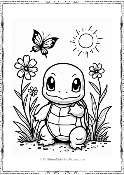 Squirtle In A Spring Garden Free PDF Printable