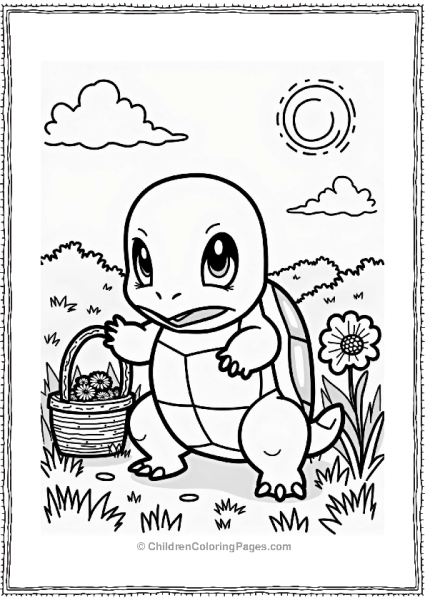 Squirtle Picking Flowers In A Sunny Meadow Free PDF Printable