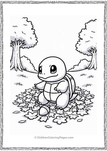 Squirtle Playing In Autumn Leaves Free PDF Printable
