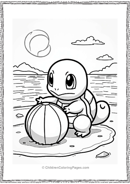 Squirtle Playing With A Beach Ball At Sunset Free PDF Printable