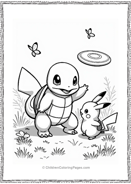 Squirtle Playing With Pikachu And A Frisbee Free PDF Printable