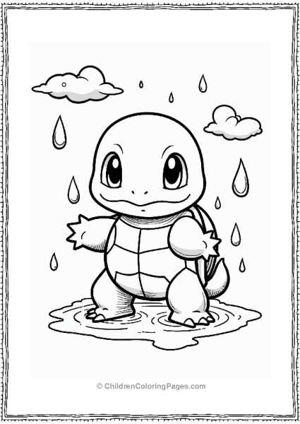 Squirtle Practicing Water Moves In Rain Free PDF Printable