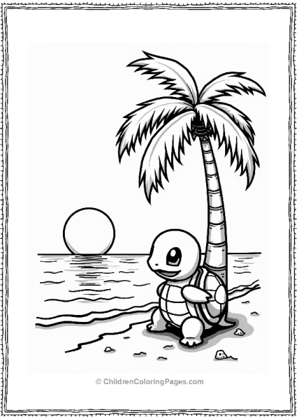 Squirtle Under A Palm Tree At Sunset Free PDF Printable