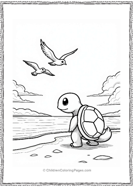 Squirtle Watching Seagulls At Sunset Free PDF Printable