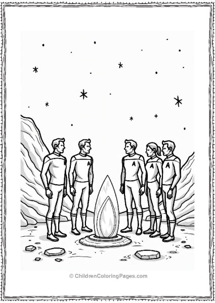Star Trek Starfleet Officers Around A Glowing Crystal Free PDF Printable
