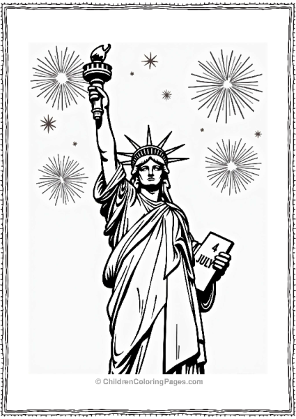Statue Of Liberty With Fireworks On 4th Of July Free PDF Printable