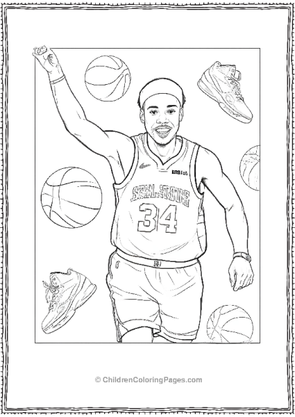 Steph Curry Celebrating With Balls And Shoes Free PDF Printable
