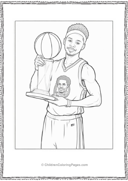 Steph Curry Holding Trophy With Own Image On Jersey Free PDF Printable