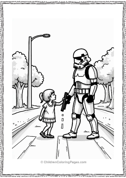 Stormtrooper Assisting Child Across Street Free PDF Printable