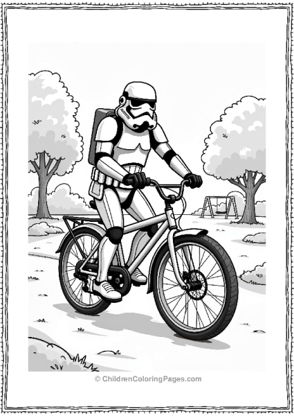 Stormtrooper Riding A Bike In The Park Free PDF Printable