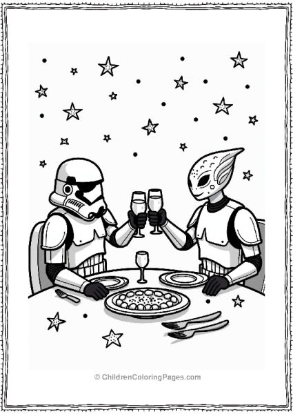 Stormtrooper Toasting With Alien Friend Free PDF Printable