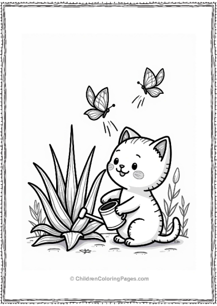 Succulent Aloe Vera Plant With Playful Kitten Free PDF Printable