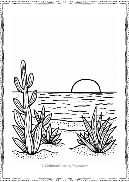 Succulent Beach Scene At Sunset Free PDF Printable