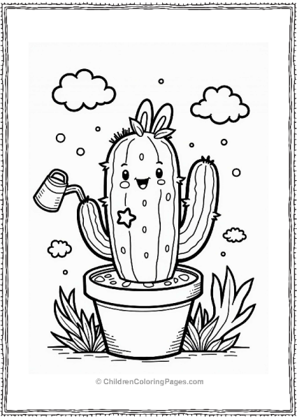 Succulent Cactus And Bunny Watering Scene Free PDF Printable