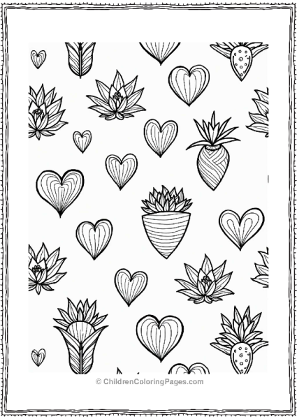 Succulent Hearts Pattern For Coloring Free PDF Printable