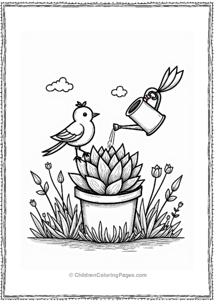Succulent Watered By A Whimsical Bird Free PDF Printable