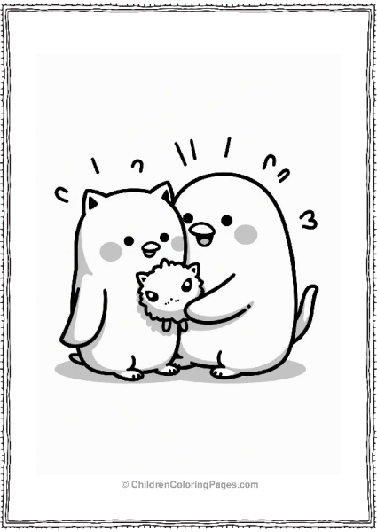 Sumikko Gurashi Penguin And Shirokuma Playing With A Cat Toy Free PDF Printable