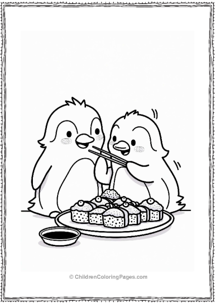 Sumikko Gurashi Penguin Sharing Sushi With A Friend Free PDF Printable