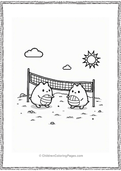 Sumikko Gurashi Playing Volleyball On The Beach Free PDF Printable