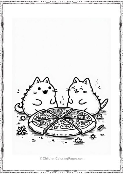 Sumikko Gurashi Tokage And Neko Enjoying Pizza Free PDF Printable