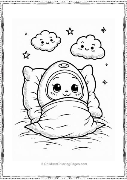 Tamagotchi Character In A Cozy Bed Free PDF Printable