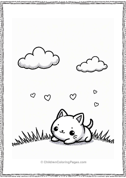 Tamagotchi Character On Grass Under Cloud Shapes Free PDF Printable