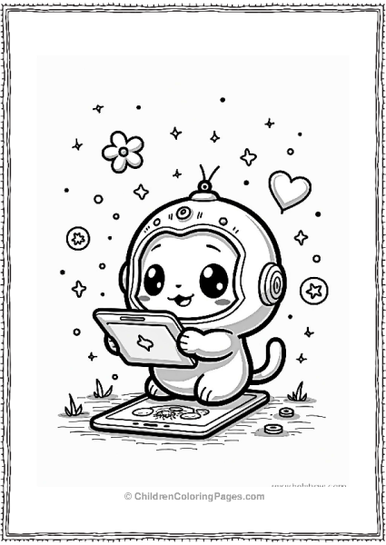 Tamagotchi Character With Futuristic Tablet Free PDF Printable