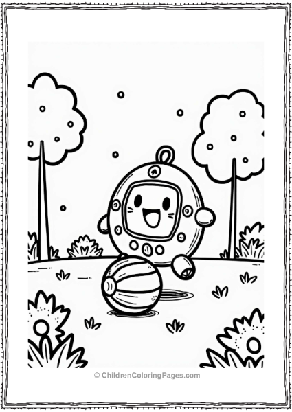 Tamagotchi Playing Ball In The Park Free PDF Printable