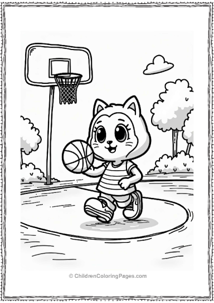 Tamagotchi Playing Basketball On Court Free PDF Printable