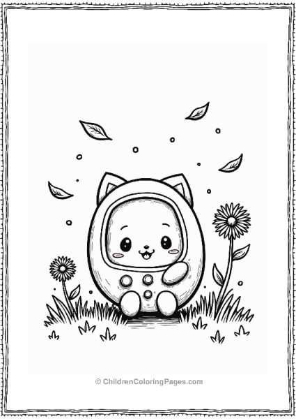 Tamagotchi Playing In A Leafy Garden Free PDF Printable