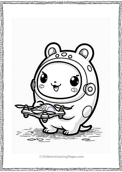 Tamagotchi Playing With A Drone Free PDF Printable