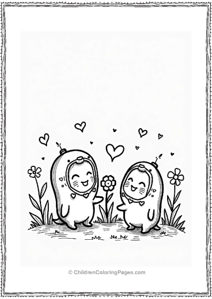 Tamagotchi Sharing A Flower In A Garden Free PDF Printable