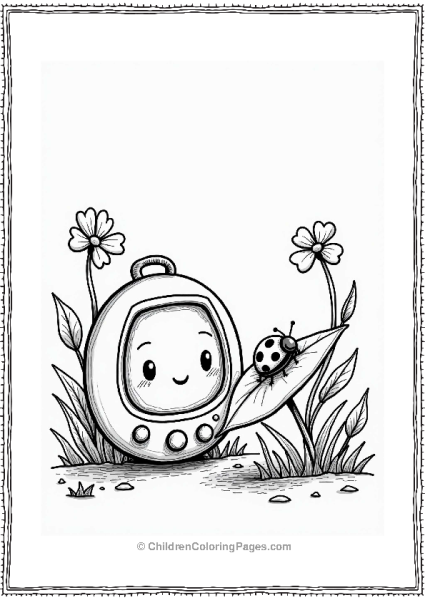 Tamagotchi Watching A Ladybug In A Garden Free PDF Printable