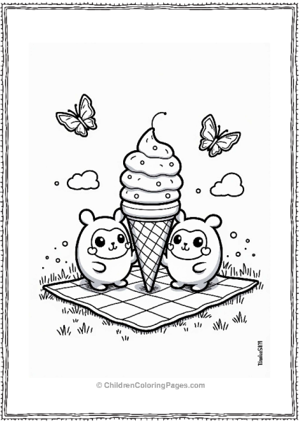 Tamagotchis Enjoying Ice Cream On A Picnic Free PDF Printable