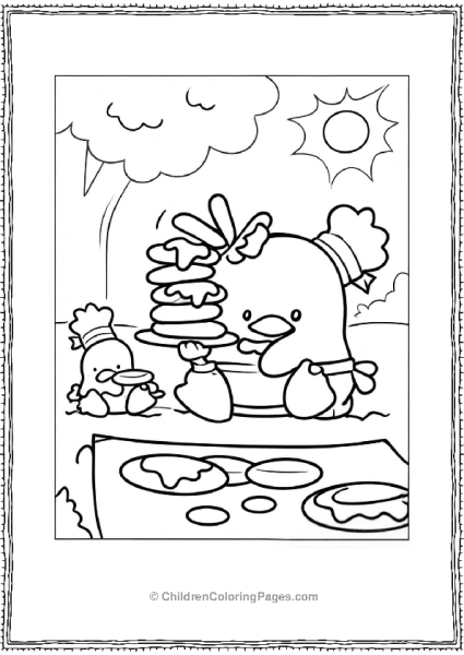 Tuxedo Sam Duck Chef Holding Stack Of Pancakes Free PDF Printable
