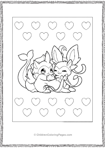 Two Cute Pokémon Characters Hugging Vaporeon Free PDF Printable