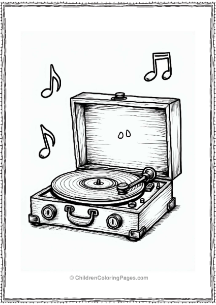 Vintage Record Player With Music Notes Pattern Free PDF Printable