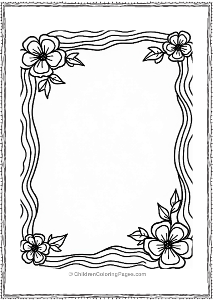 Wavy Floral Border Coloring Pattern Free PDF Printable